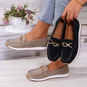2024 Spring Autumn Women's Flats Shoes Fashion Round Toe Loafers Casual Slip-on Women's Metal Decoration Flats Large Size Shoes