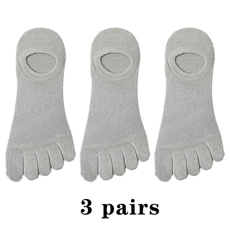3 Pairs Men's Fashion Open Toe Boat Socks - Breathable, Sweat-Absorbing Cotton Ankle Socks for Comfort and Style