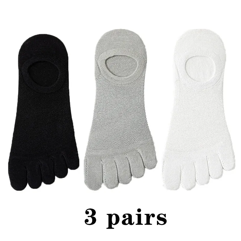 3 Pairs Men's Fashion Open Toe Boat Socks - Breathable, Sweat-Absorbing Cotton Ankle Socks for Comfort and Style