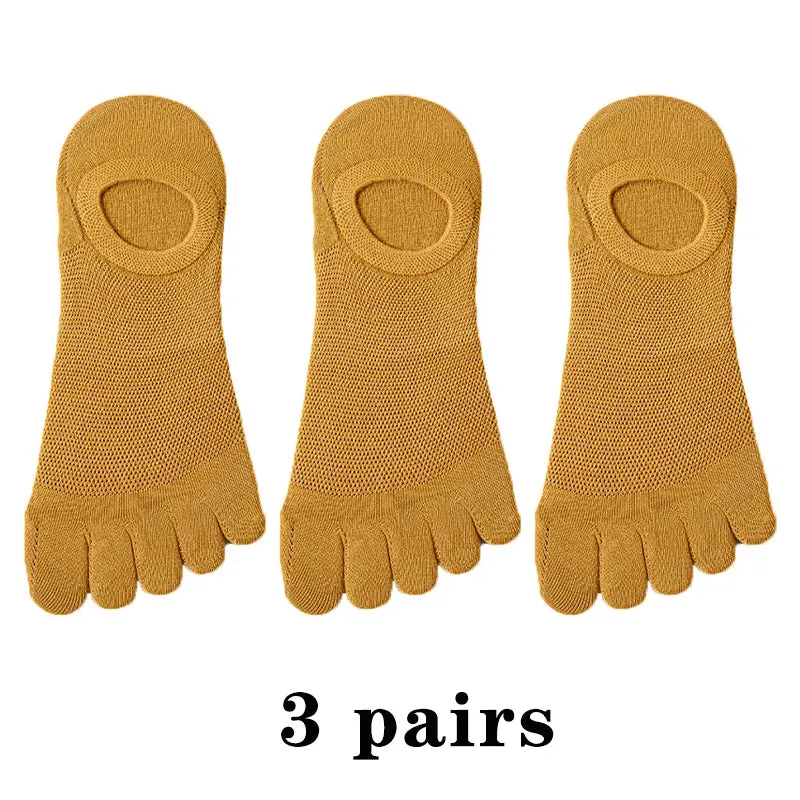 3 Pairs Men's Fashion Open Toe Boat Socks - Breathable, Sweat-Absorbing Cotton Ankle Socks for Comfort and Style