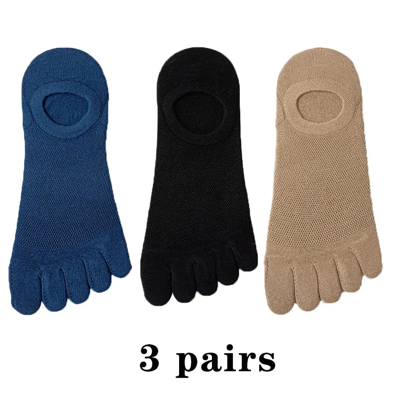3 Pairs Men's Fashion Open Toe Boat Socks - Breathable, Sweat-Absorbing Cotton Ankle Socks for Comfort and Style