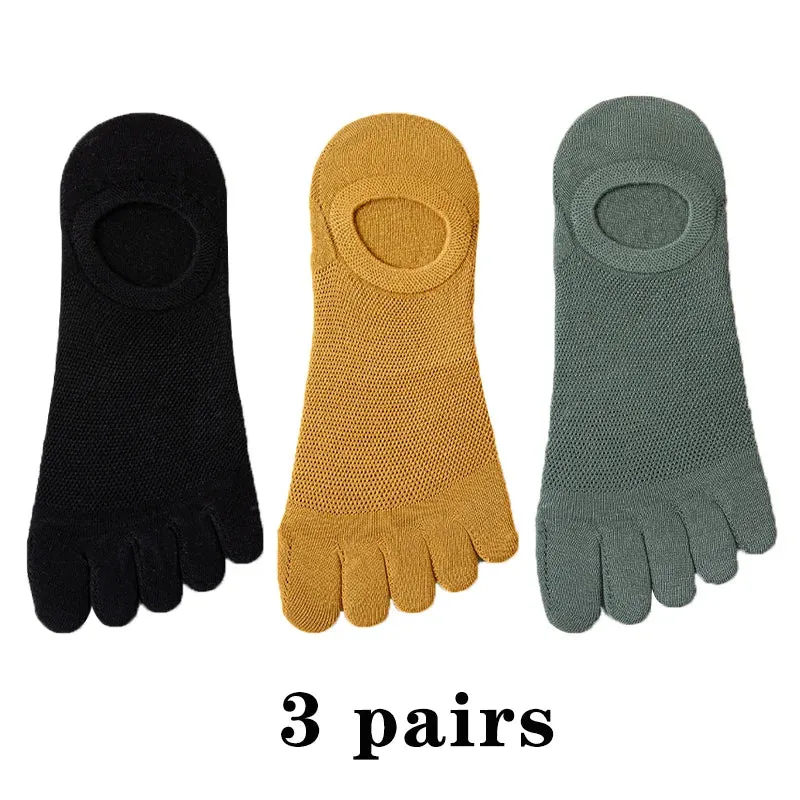 3 Pairs Men's Fashion Open Toe Boat Socks - Breathable, Sweat-Absorbing Cotton Ankle Socks for Comfort and Style