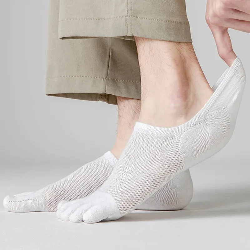 3 Pairs Men's Fashion Open Toe Boat Socks - Breathable, Sweat-Absorbing Cotton Ankle Socks for Comfort and Style