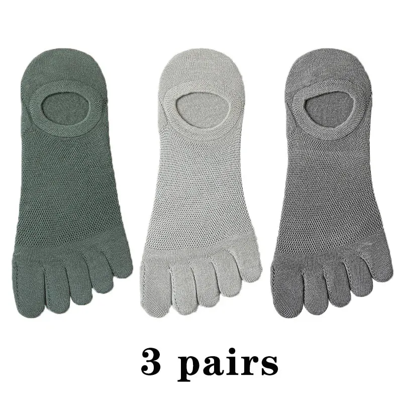 3 Pairs Men's Fashion Open Toe Boat Socks - Breathable, Sweat-Absorbing Cotton Ankle Socks for Comfort and Style