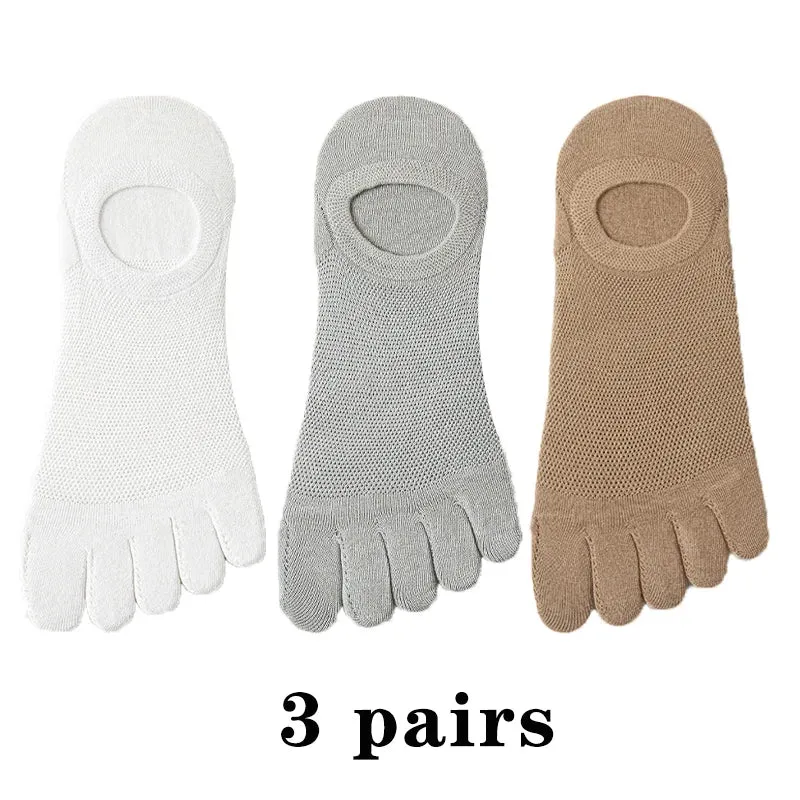 3 Pairs Men's Fashion Open Toe Boat Socks - Breathable, Sweat-Absorbing Cotton Ankle Socks for Comfort and Style