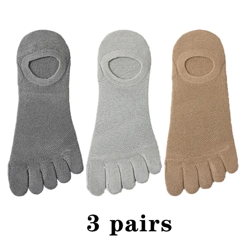 3 Pairs Men's Fashion Open Toe Boat Socks - Breathable, Sweat-Absorbing Cotton Ankle Socks for Comfort and Style