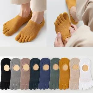 3 Pairs Men's Fashion Open Toe Boat Socks - Breathable, Sweat-Absorbing Cotton Ankle Socks for Comfort and Style