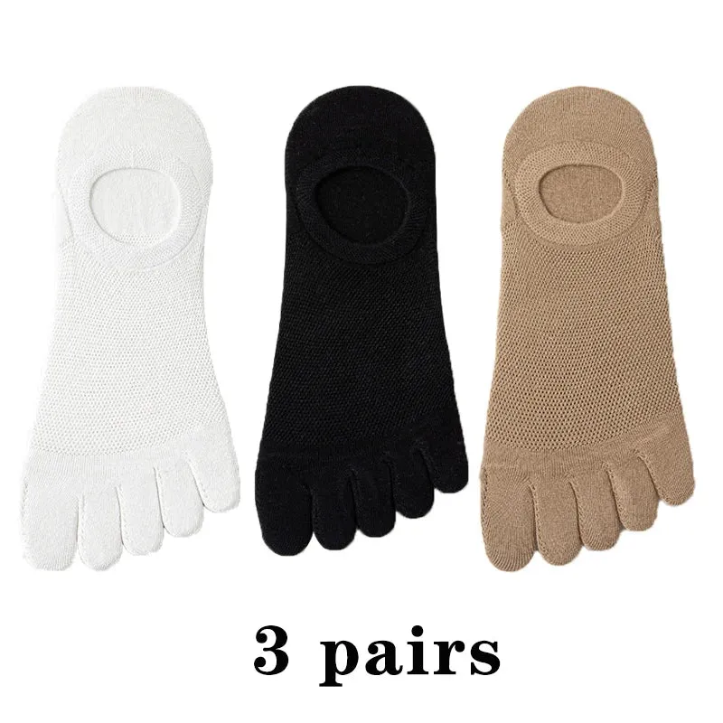 3 Pairs Men's Fashion Open Toe Boat Socks - Breathable, Sweat-Absorbing Cotton Ankle Socks for Comfort and Style