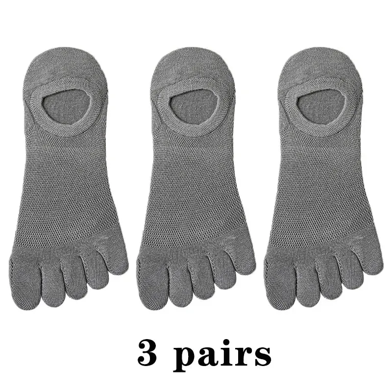 3 Pairs Men's Fashion Open Toe Boat Socks - Breathable, Sweat-Absorbing Cotton Ankle Socks for Comfort and Style