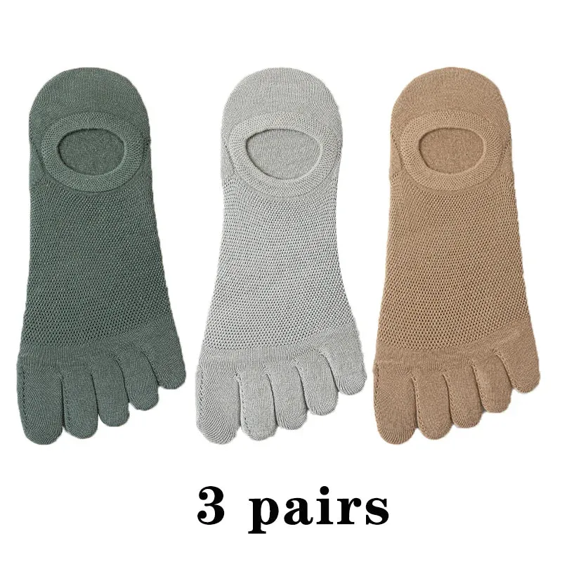 3 Pairs Men's Fashion Open Toe Boat Socks - Breathable, Sweat-Absorbing Cotton Ankle Socks for Comfort and Style