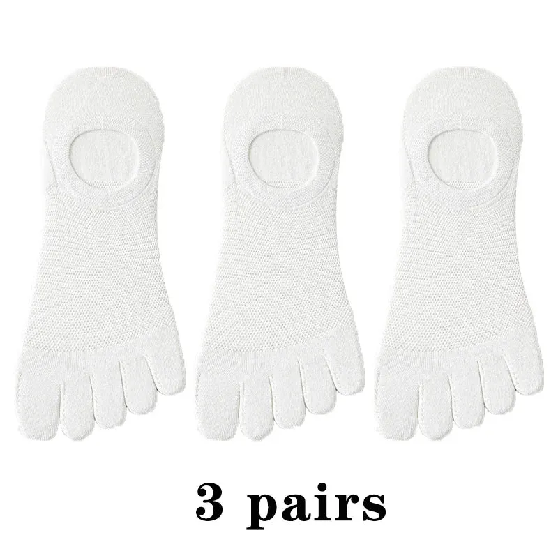 3 Pairs Men's Fashion Open Toe Boat Socks - Breathable, Sweat-Absorbing Cotton Ankle Socks for Comfort and Style
