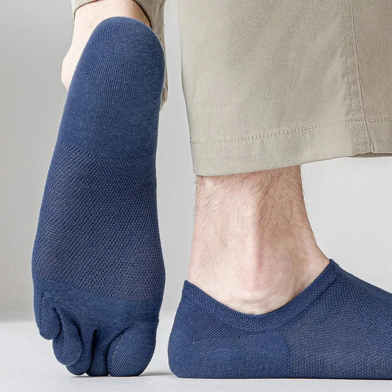 3 Pairs Men's Fashion Open Toe Boat Socks - Breathable, Sweat-Absorbing Cotton Ankle Socks for Comfort and Style