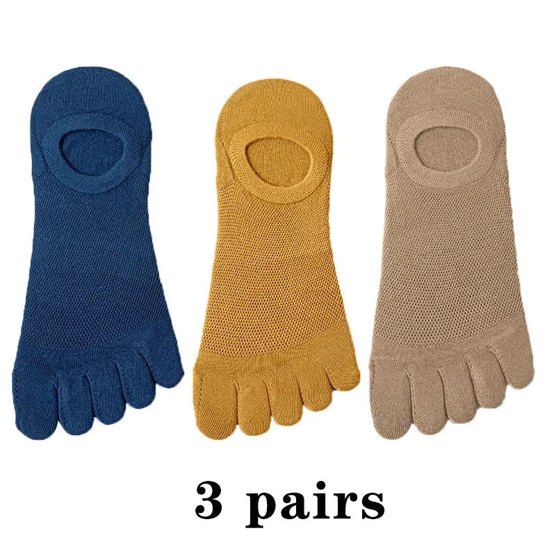 3 Pairs Men's Fashion Open Toe Boat Socks - Breathable, Sweat-Absorbing Cotton Ankle Socks for Comfort and Style