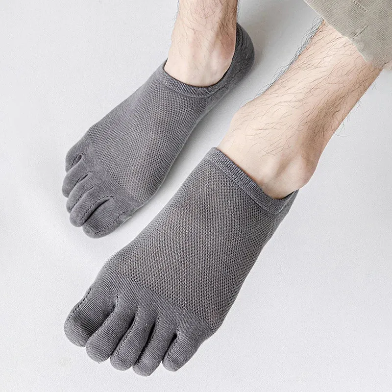 3 Pairs Men's Fashion Open Toe Boat Socks - Breathable, Sweat-Absorbing Cotton Ankle Socks for Comfort and Style