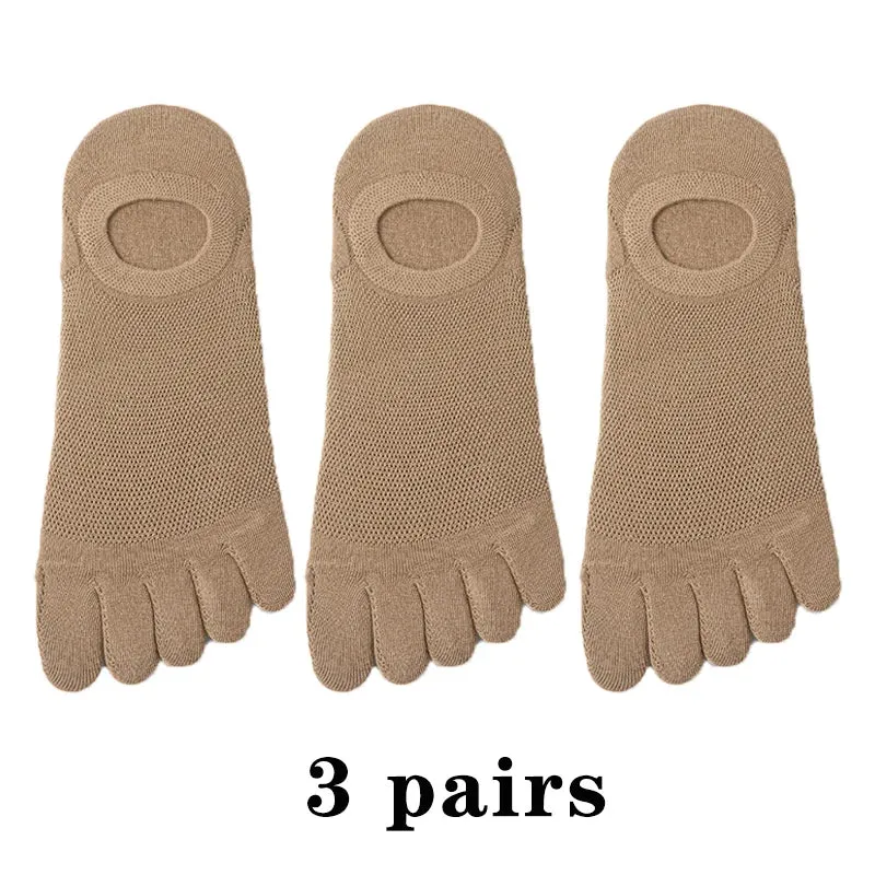 3 Pairs Men's Fashion Open Toe Boat Socks - Breathable, Sweat-Absorbing Cotton Ankle Socks for Comfort and Style