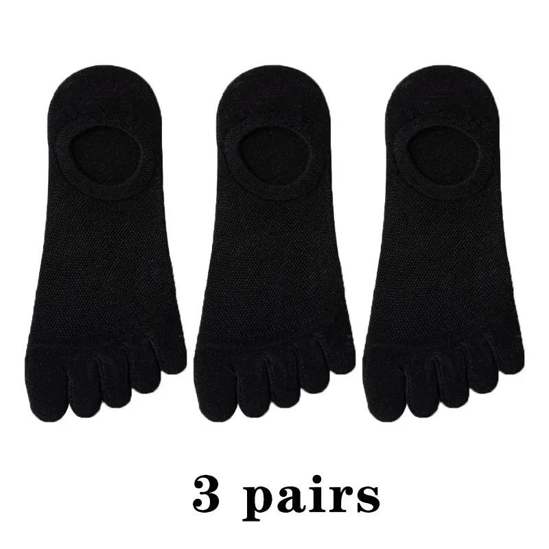 3 Pairs Men's Fashion Open Toe Boat Socks - Breathable, Sweat-Absorbing Cotton Ankle Socks for Comfort and Style