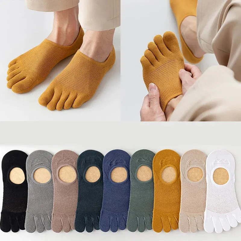 3 Pairs Men's Fashion Open Toe Boat Socks - Breathable, Sweat-Absorbing Cotton Ankle Socks for Comfort and Style