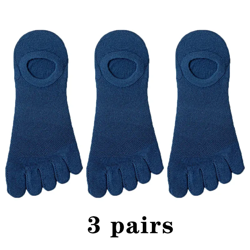 3 Pairs Men's Fashion Open Toe Boat Socks - Breathable, Sweat-Absorbing Cotton Ankle Socks for Comfort and Style