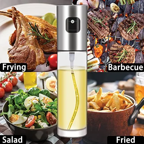 3-Piece Set Clear Olive Oil Sprayer,100ml Cooking Oil Sprayer,Kitchen Gadget for Kitchen,Salad,Outdoor Grill,Baking,Air Fryer,With Brush and Oil Funnel,Refillable,(1 Pack)