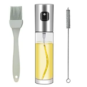 3-Piece Set Clear Olive Oil Sprayer,100ml Cooking Oil Sprayer,Kitchen Gadget for Kitchen,Salad,Outdoor Grill,Baking,Air Fryer,With Brush and Oil Funnel,Refillable,(1 Pack)
