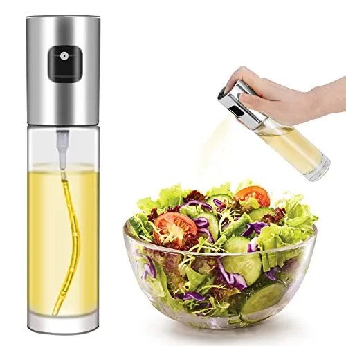 3-Piece Set Clear Olive Oil Sprayer,100ml Cooking Oil Sprayer,Kitchen Gadget for Kitchen,Salad,Outdoor Grill,Baking,Air Fryer,With Brush and Oil Funnel,Refillable,(1 Pack)
