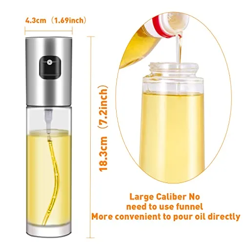 3-Piece Set Clear Olive Oil Sprayer,100ml Cooking Oil Sprayer,Kitchen Gadget for Kitchen,Salad,Outdoor Grill,Baking,Air Fryer,With Brush and Oil Funnel,Refillable,(1 Pack)