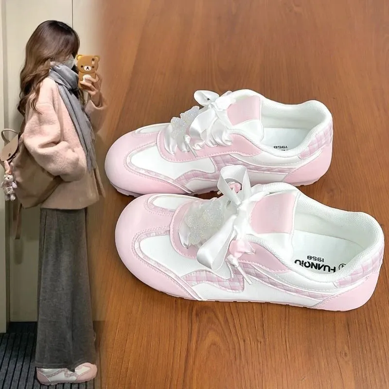 ADVBRIDGE  -  Dopamine Trainers Women Hot Sell Cute Lightweight Womens Casual Shoes Ballet Versatile Pu Leather Lace Ladies Shoes