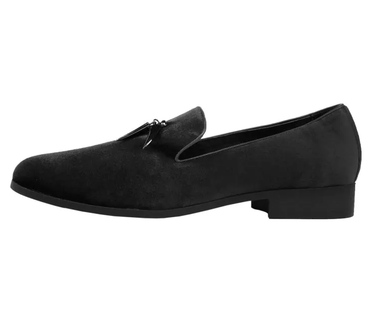 Amali Velvet Elegance Dapper Black Smoking Slippers For Men