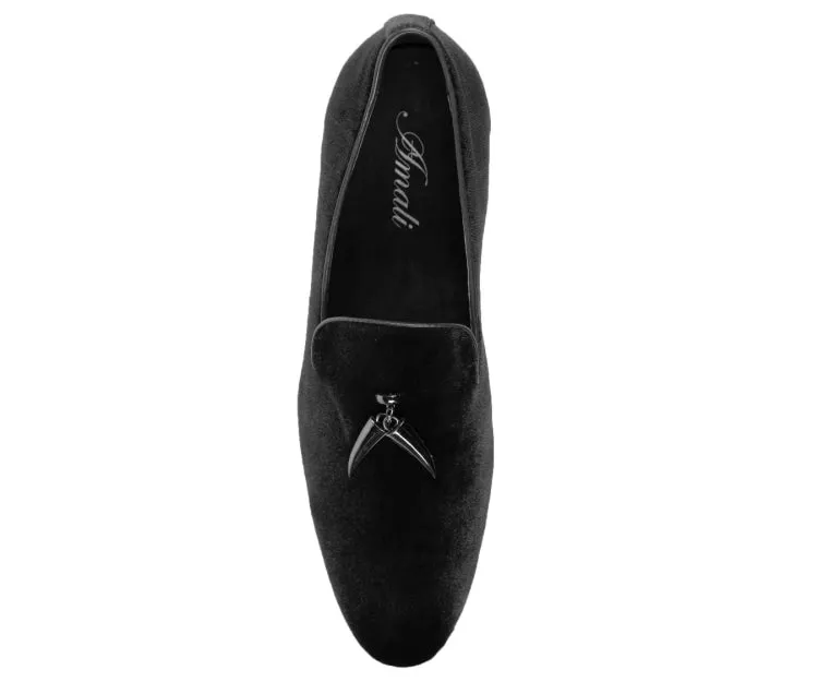 Amali Velvet Elegance Dapper Black Smoking Slippers For Men