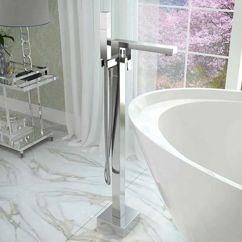 Anzzi Stratus 5.6 ft. Acrylic Freestanding Non-Whirlpool Bathtub in White and Dawn Series Faucet in Chrome