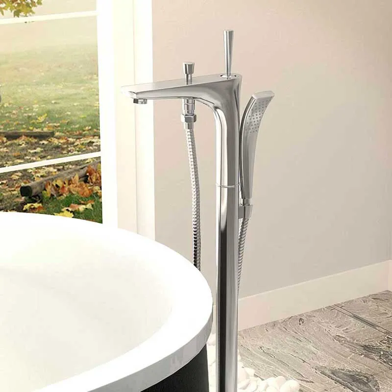 Anzzi Stratus 5.6 ft. Acrylic Freestanding Non-Whirlpool Bathtub in White and Kase Series Faucet in Chrome