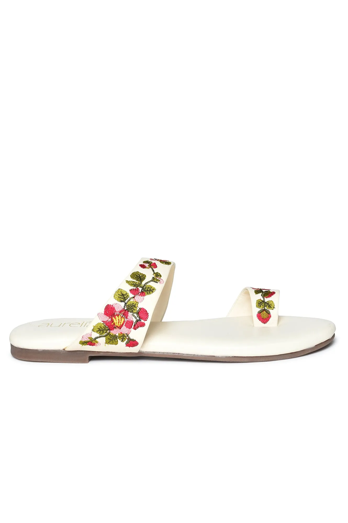 Aurelia Embroidered Ecru Almond Toe Flat