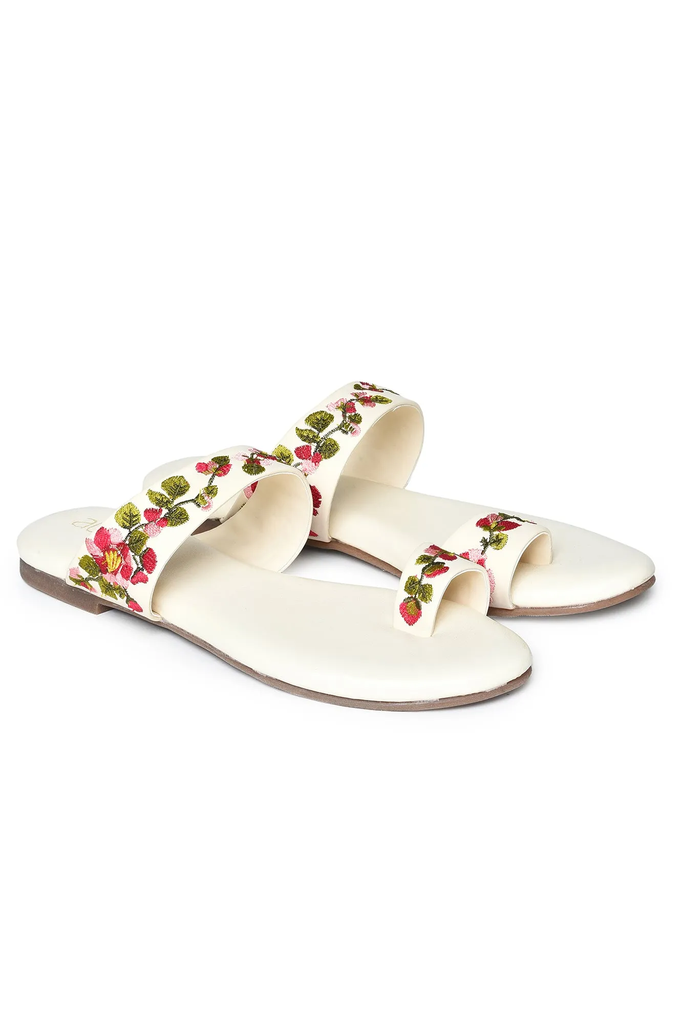 Aurelia Embroidered Ecru Almond Toe Flat