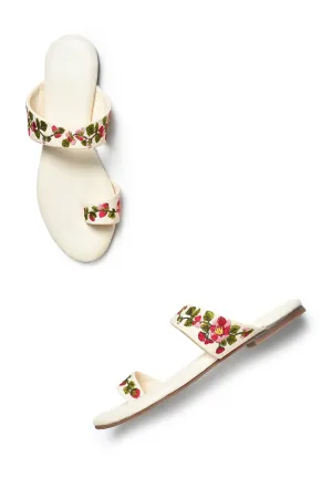 Aurelia Embroidered Ecru Almond Toe Flat