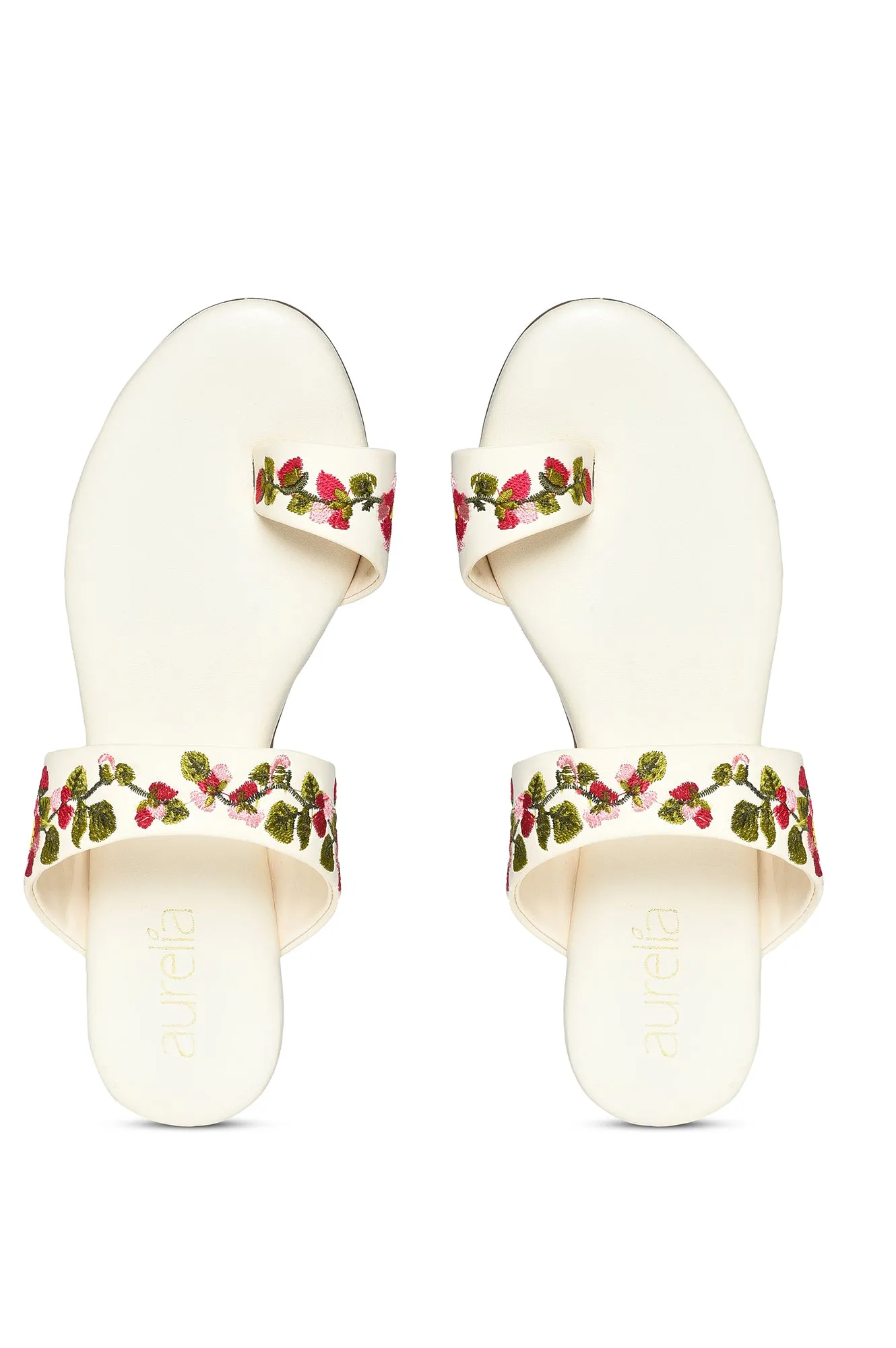 Aurelia Embroidered Ecru Almond Toe Flat