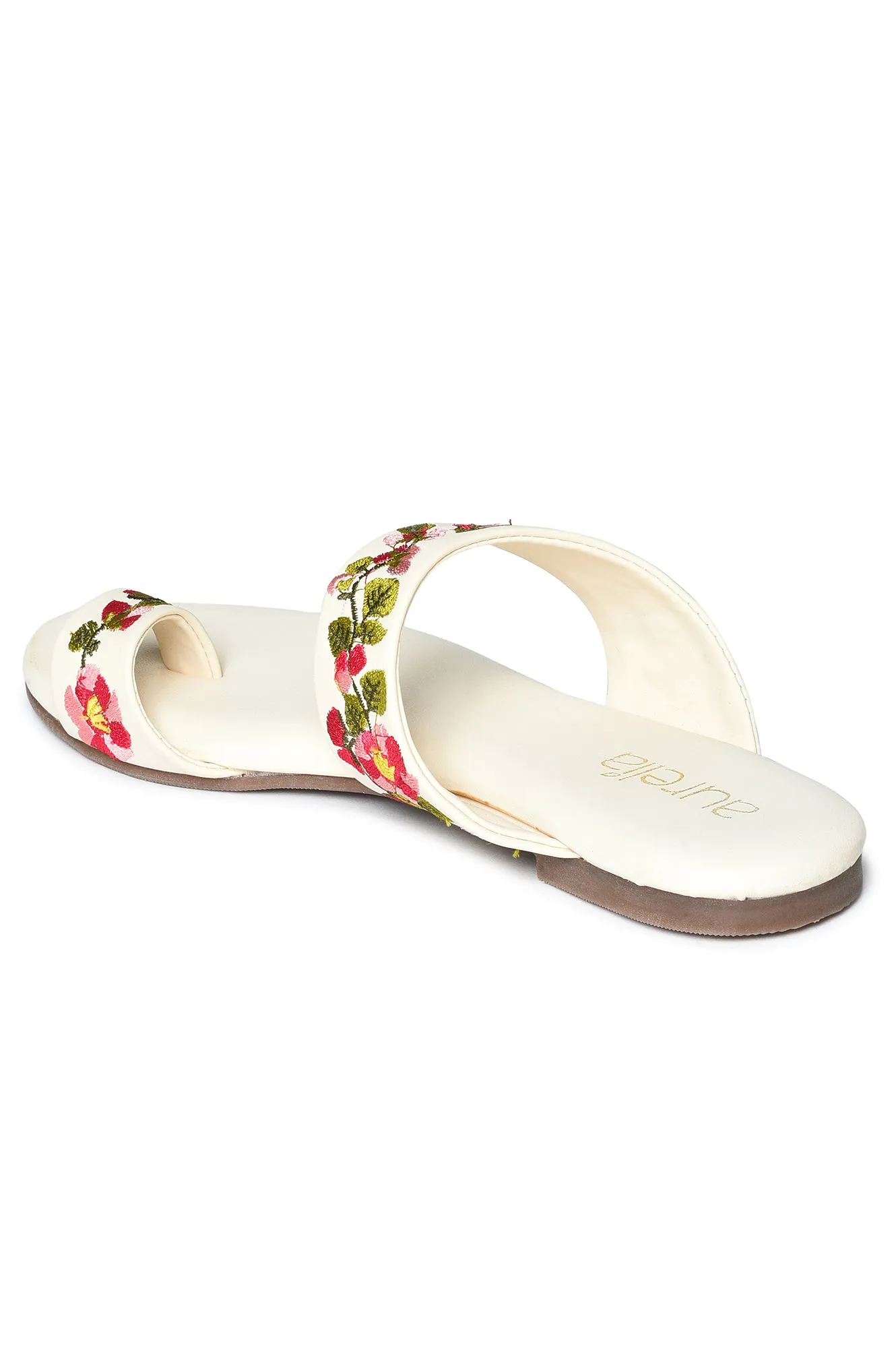 Aurelia Embroidered Ecru Almond Toe Flat