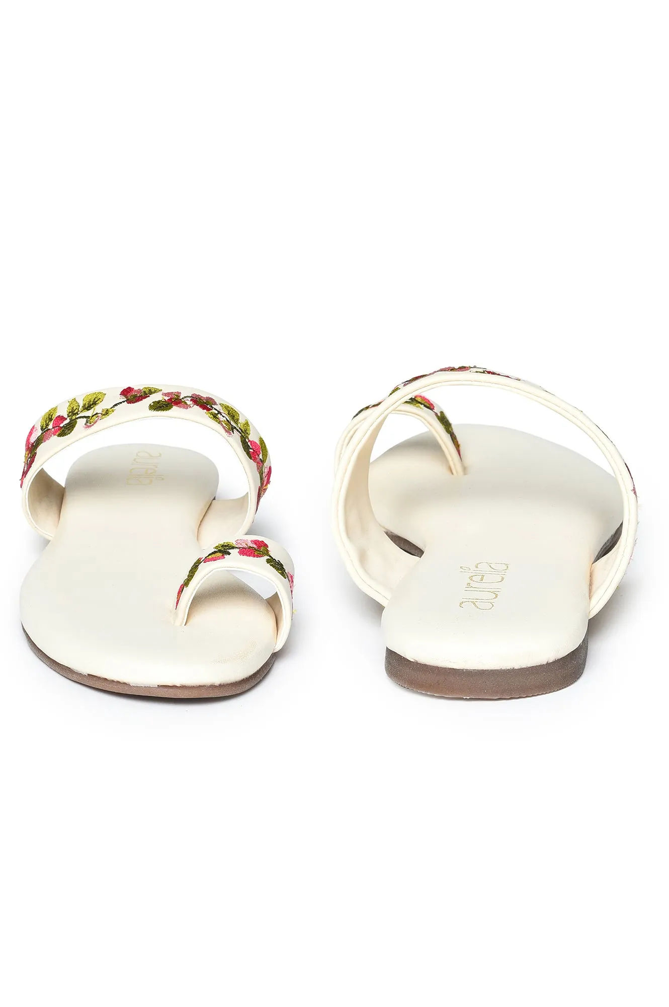Aurelia Embroidered Ecru Almond Toe Flat