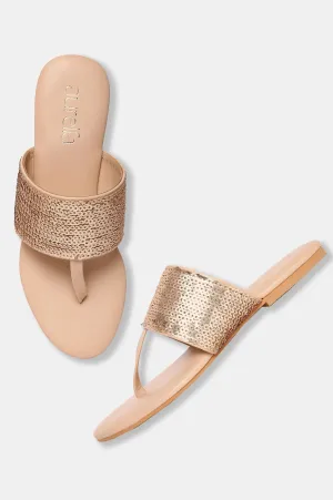 Aurelia Gold Embroidered Round Toe Flat-Zrory