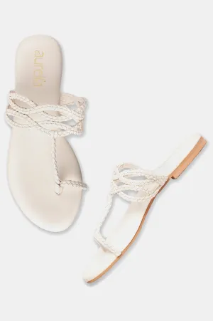 Aurelia Woven Design White Round Toe Flat