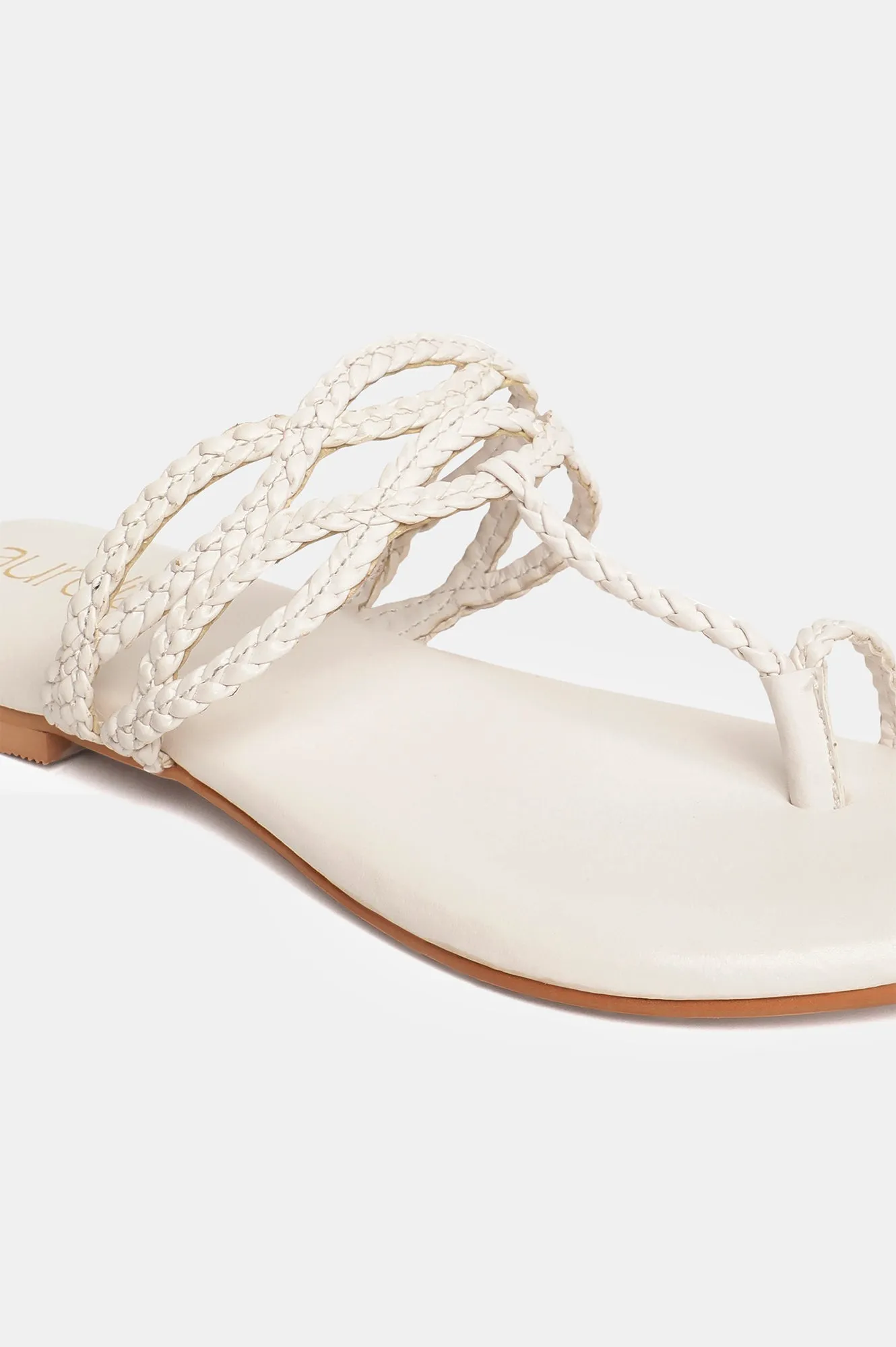 Aurelia Woven Design White Round Toe Flat