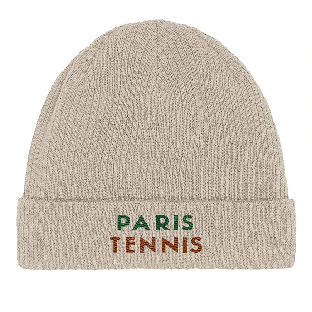 Beanie Paris Tennis 1  - Cotton Bio, Embroidered Design