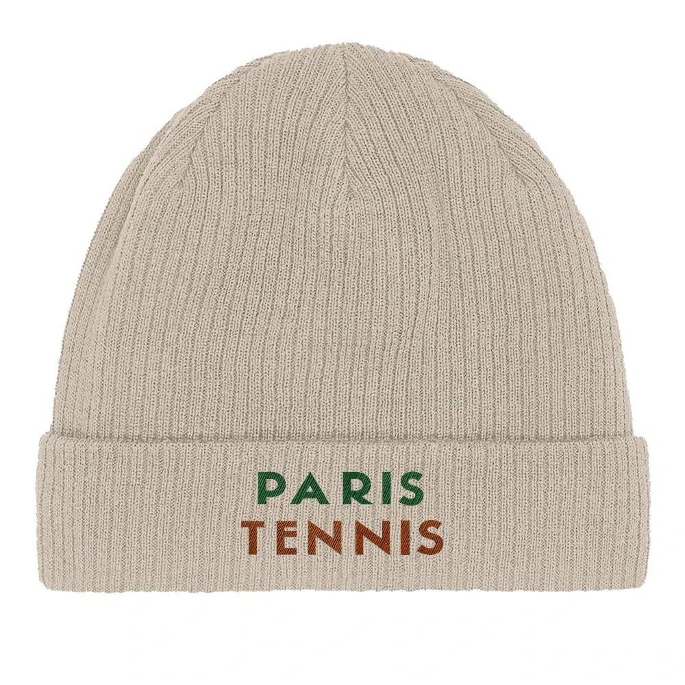 Beanie Paris Tennis 1  - Cotton Bio, Embroidered Design