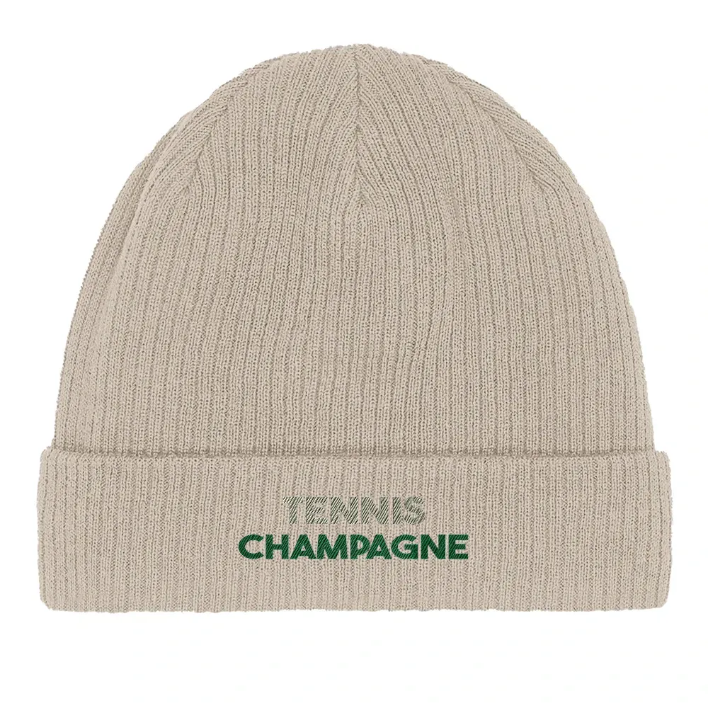 Beanie Tennis Champagne 2  - Cotton Bio, Embroidered Design