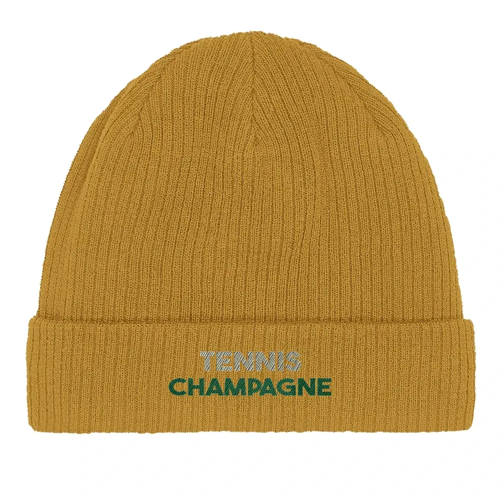 Beanie Tennis Champagne 2  - Cotton Bio, Embroidered Design