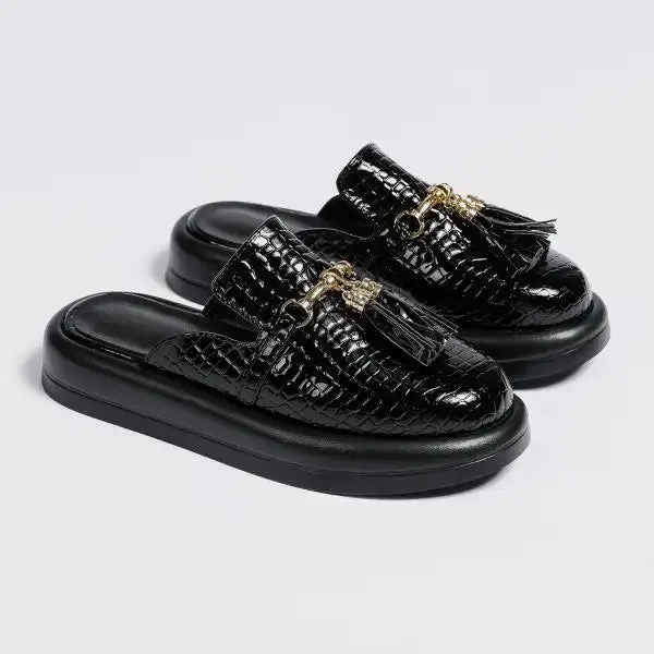Bella Noir Platform Mules