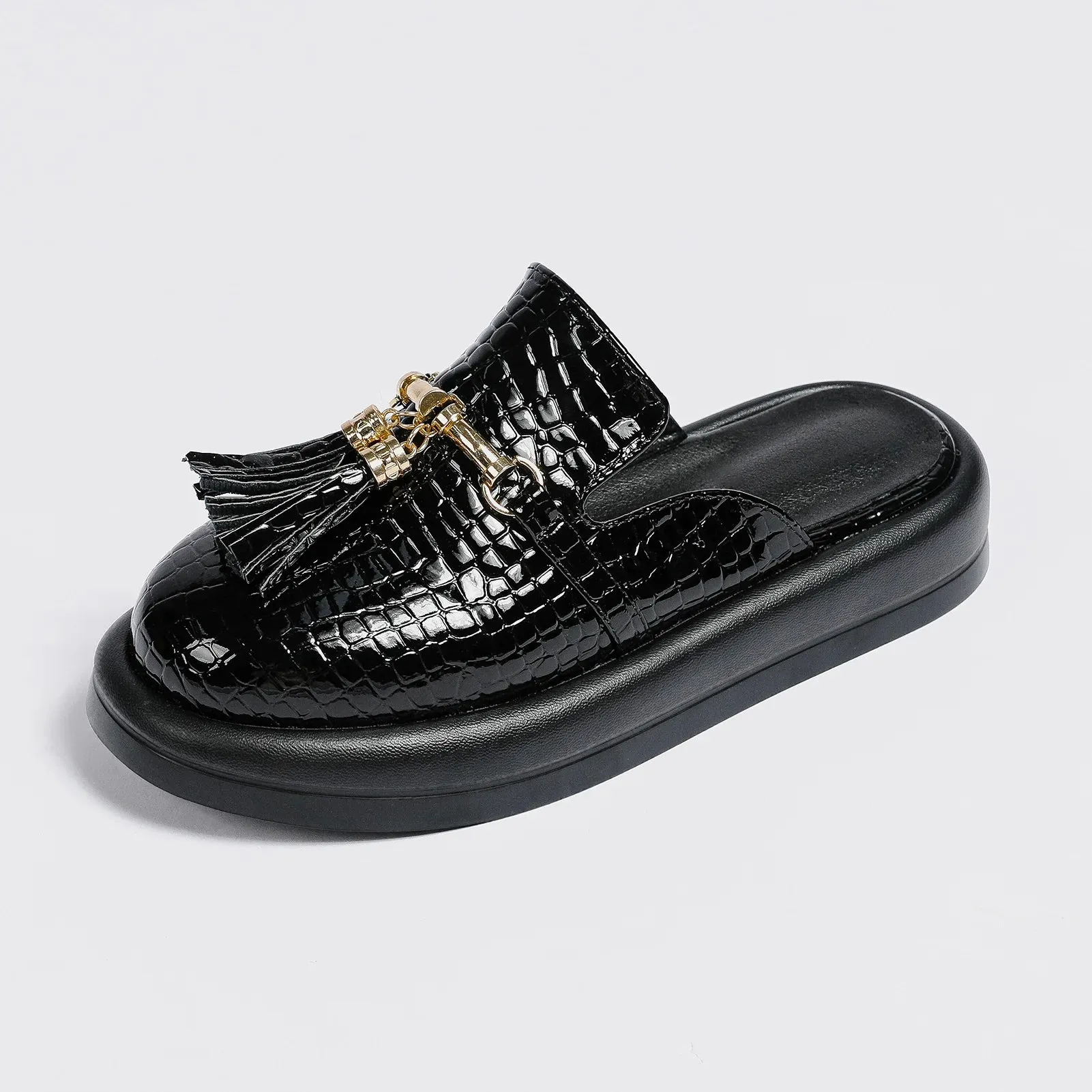 Bella Noir Platform Mules