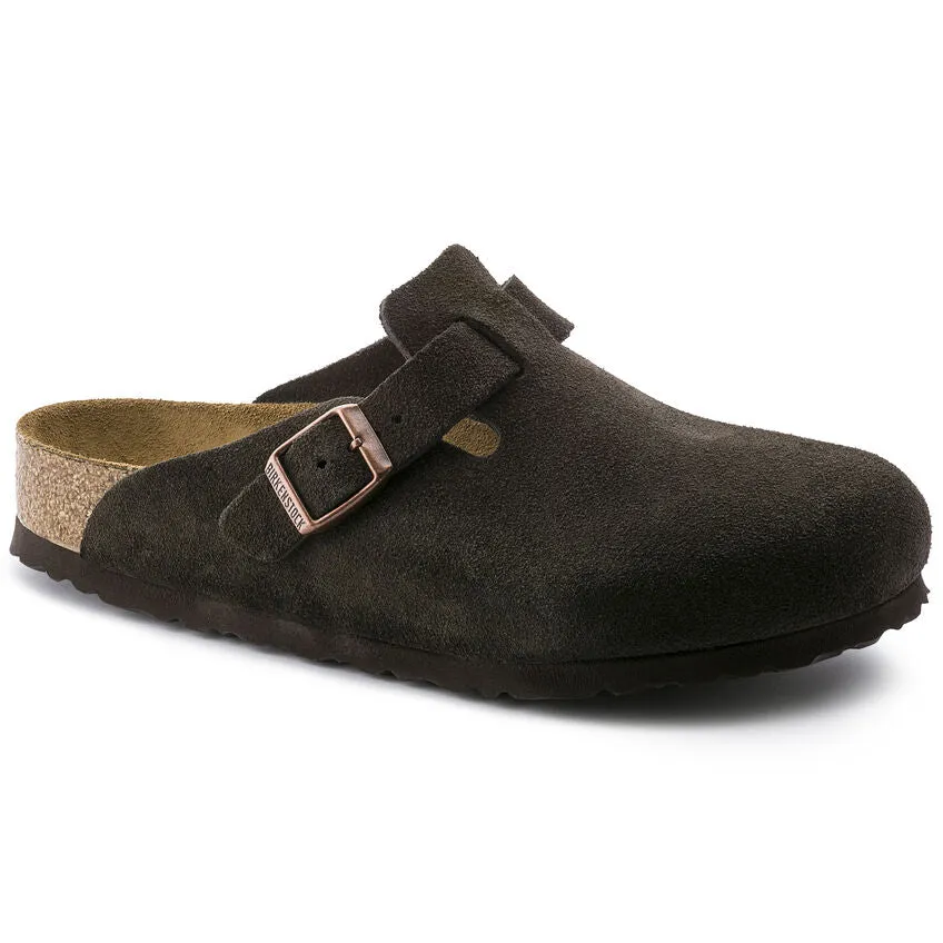 Birkenstock Boston Soft Foot Bed Suede Leather in Mink, Taupe, Mocha, Lime, Antique White & Elemental Blue