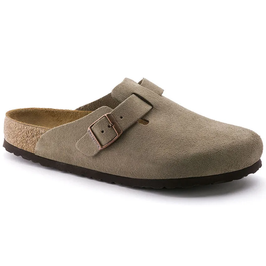 Birkenstock Boston Soft Foot Bed Suede Leather in Mink, Taupe, Mocha, Lime, Antique White & Elemental Blue