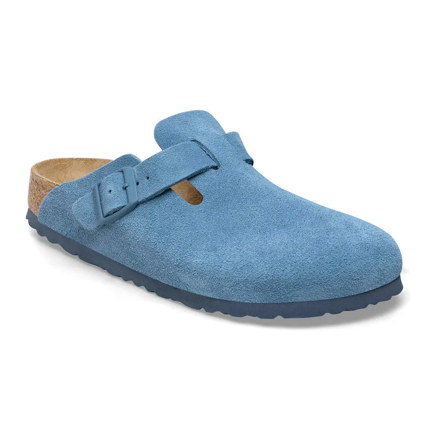 Birkenstock Boston Soft Foot Bed Suede Leather in Mink, Taupe, Mocha, Lime, Antique White & Elemental Blue