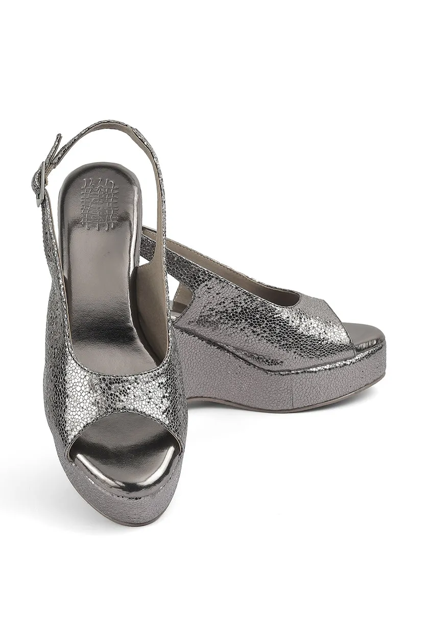 Blingy Peeptoe Backstrap Wedges Gold